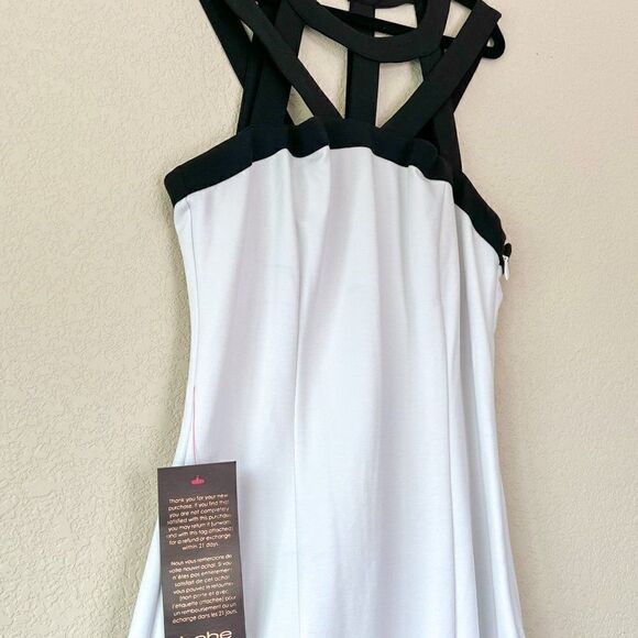 NWT! Bebe White Black Cage Yoke Midi Dress, Size Small - Picture 5 of 9
